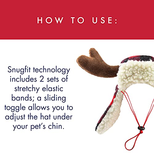 Huxley & Kent Pet Hat | Antler Buffalo Check (Small) | Festive Christmas Holiday Accessory For Dogs/Cats | Holiday Pet Hat | Snugfit Sliding Toggles For Best Fit #TOP3