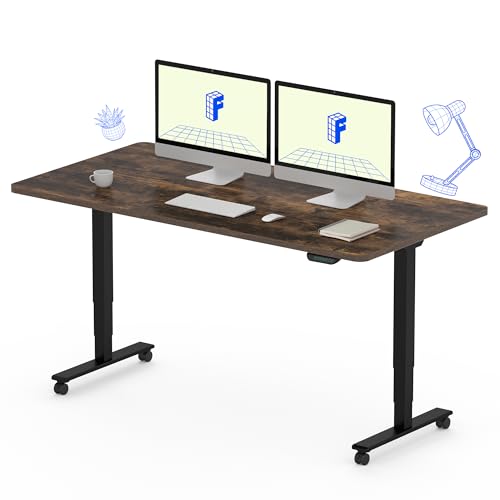 FLEXISPOT E6 MAX Dual Motor 3 Stages Standing Desk 55x28 Inch Whole-Piece Board Electric Height Adjustable Stand Up Desk 150KG Load Capacity(Black Frame + Special Walnut Desktop)