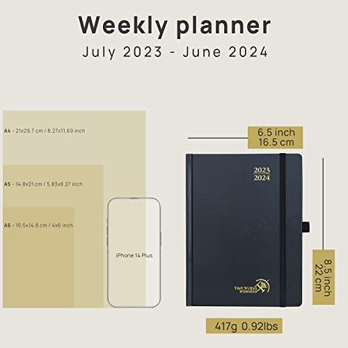 Poprun Planner 2023-2024 (8.5''X 6.5'') Academic Calendar (July 23-June 24) Daily Weekly And Monthly Appointment Book With Hourly Time Slots, Hard Cover, Monthly Tabs, 100 Gsm - Violet #TOP4