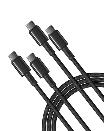 Baseus US BBS Baseus USB C Cable, 2-Pack 3.3ft 100W 5A Fast Charging USBC to USBC Cable, Zinc Alloy Nylon Braided USB Type C Charger Cord for iPhone 16 15 Pro/Plus/Pro Max, MacBook, iPad Pro/Mini, Galaxy