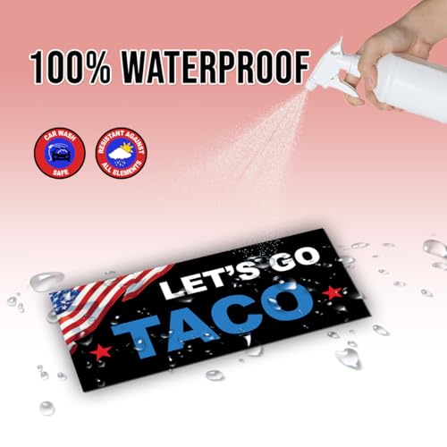 Image of Magnet Sticker Let's Go Taco Magnetic Funny Food Humor US Flag Magnet for Bumper, Refrigerator, Cruise Door, Car, Truck 7.5x3.75in
