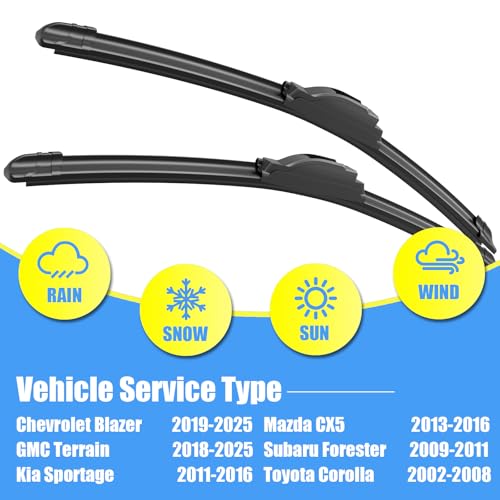 Image of Gavimnal 24 inch+18 inch Silicone Wiper Blades Replacement For Toyota Corolla 2002-2008 Chevrolet Blazer 2019-2025 GMC Terrain 2018-2025 Mazda CX5 13-16,All-Season Front Windshield Wiper Blades(Set of 2)