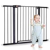 LAOYE Treppenschutzgitter ohne Bohren, Extra Hoch 92 cm Höhe, 75-124 cm Breite, Türgitter Baby mit 3 Verlängerungen, für Kinder, Hunde und Katzen, Auto-Close & 90° Stopp - Schwarz