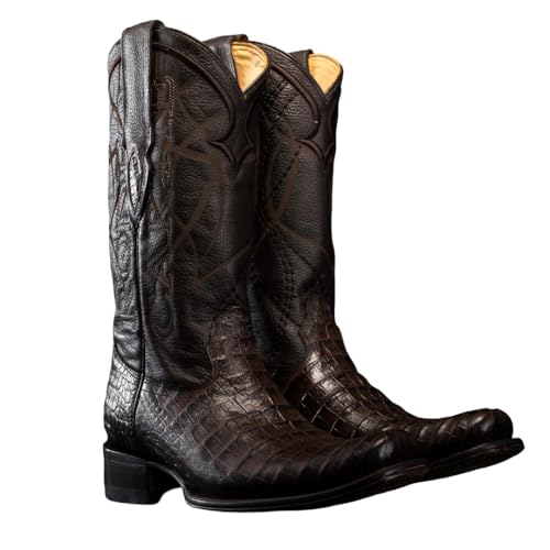 Men’s Rodeo Cartie Denver Caiman Belly Tribute Western Boot Coffee Square Dubai Toe Premium Full Grain Leather Tribute Finish Leather Sole Welt Pull On Mid Ankle EE Fit Dress Ranch Rodeo Country Concert (Coffee Brown, 11, US Footwear Size System, Adult, Men, Numeric, Medium, 11)