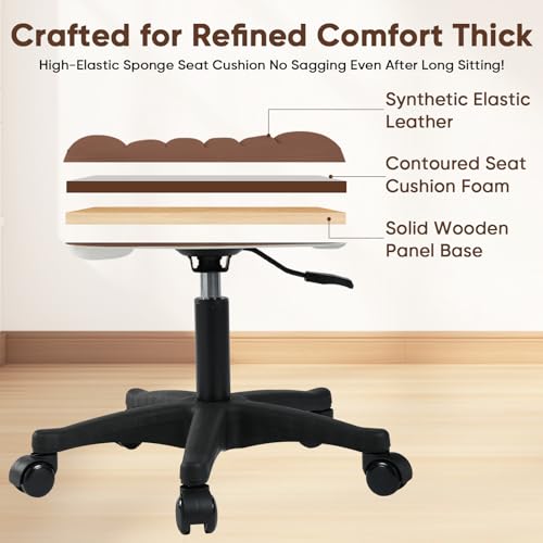 Image of Ergonomic Adjustable Under Desk Footrest,Ottoman with Wheels | 500lbs|360 swivel Silent PU casters|Thick 2.36 inch Seat| Rolling Stool with Wheels for Massage,Salon,Spa,Clinic,Office,Home