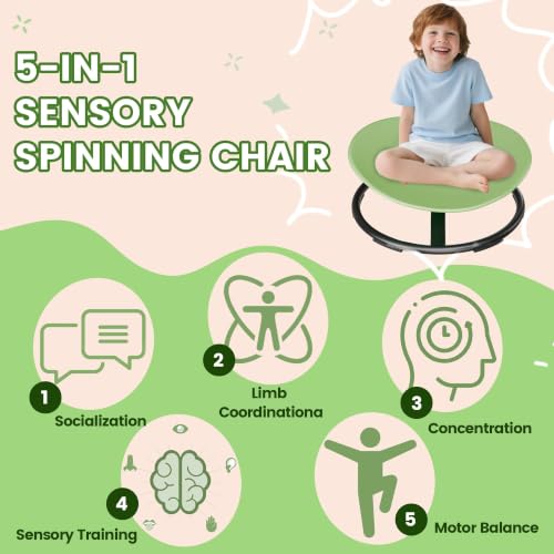 Image of Pterying 21 inch L x 19 inch W Large Size Spinning Chair for Autistic Kids, Ages 3+ | Autism Sensory Products, Sensory Toys Gifts for Kids with Autism & ADHD, Training Body Coordination, Light Green