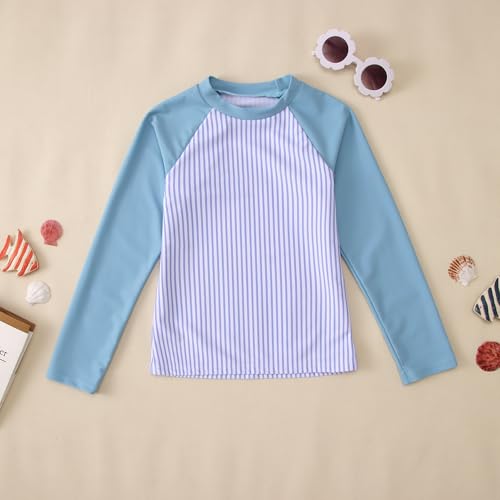 Image of GLIGLITTR Girls Rash Guard Swimsuit Set Long Sleeve Two Pieces Stripe Bathing Suits Kids Summer Beach Swimwear 7-12 Years