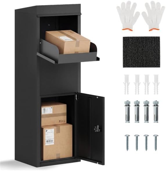 43.5" Anti-Theft Package Delivery Box with Code Lock, Galvanized Steel Parcel Drop Box for Outdoor Porch, Weatherproof & Secure