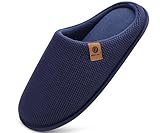 ONCAI Zapatillas Casa Hombre Espuma de Memoria Algodón con Pantuflas de Estar de Imitación Forro de Sintética para Invierno Interiores y Exteriores Suela de Goma Antideslizante Azul Talla 46