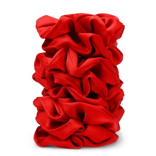 Satin Scrunchies for Women 8PCS Red Silk Hair Ties No Crease Frizz-Free Gentle Elastic Hair Bands for Thick & Thin Hair Soft & Stylish Hair Accessories Gifts
