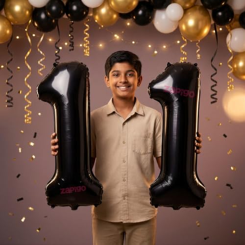 Image of Balloonistics Black 40-Inch Foil Number 11 Balloon - Helium or Air Fill for 11th Birthday, Anniversary Party Decoration, Photo Booth Backdrop, Cake Table Decor