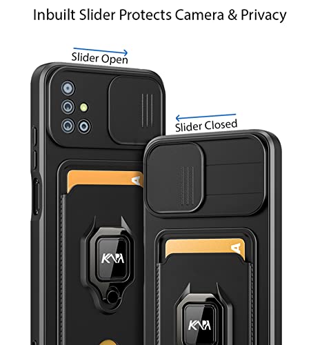 Kapa Bisen Back Cover for Samsung Galaxy A71, Inbuilt Camera Slider Ring Stand and Card Pocket Shockproof Slim Bumper Back Case (Black), TPU+PC - Image 4