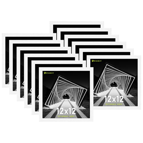Picrit 12x12 Picture Frame Set of 12, Classic Modern Textured White Gallery Wall Frames without Mat, Horizontal or Vertical Hanging Display for Home Decor