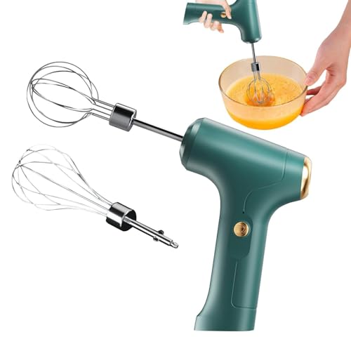Batador de huevo eléctrico Handheld | Mezcladora de batalla de acero inoxidable recargable con dos cabezas de velocidad y diseño vertical | Herramienta de cocina ideal para huevos, crema, masa de panq