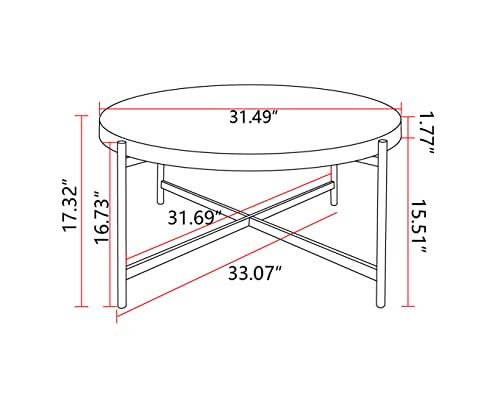 33"Modern Thread Design Round Coffee Table,Simple Style Tea Table Farmhouse Living Room Coffee Table Mdf Table Top With Cross Legs Metal Base Cocktail Table For Small Space Bojatu Ottoman Coffee Table #TOP6
