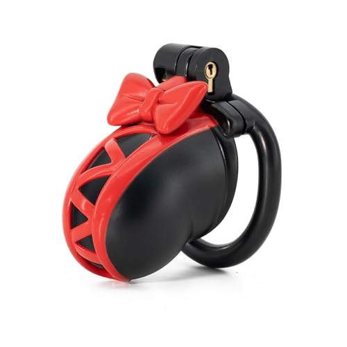Luoyoupin男性用貞操具, ブラック&レッド, 蝶結びデザイン, 工芸品質, ロック付き