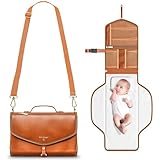Portable Changing Pad with Shoulder Strap, Vegan Leather Diaper Changing Pad with Head Pillow, Detachable Travel Changing Pad for Baby Shower Gifts