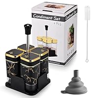 Set 4 Barattoli Per Spezie E Olio Con Base - Vetro, Coperchio Nero 3 Aperture, Per Sale, Pepe, Olio, Aceto