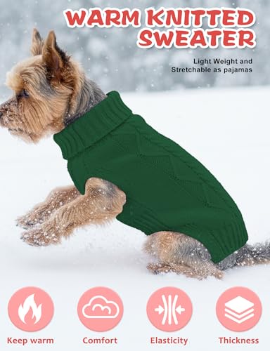 Image of Dog Sweaters for Small Medium Large Dogs Cats, Soft Warm Turtleneck Pullover Solid Cable Knit Fleece Stretch Pet Clothes,Classic Fuzzy Coat for Puppy Girl Boys for Fall Winter Cold Weather