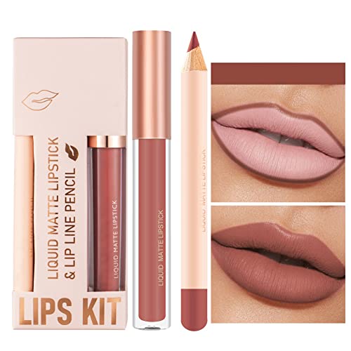 Lucoss Labial Permanente,Lápiz Delineador de Labios con Pintalabios,Perfilados de Labios Labiales Mate Larga Duracion Set (A8)