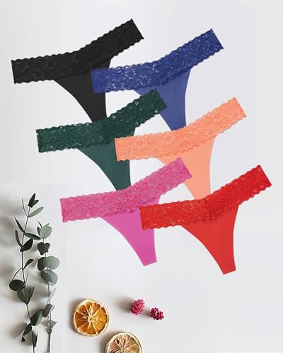 Thongs for Women, Seamless Lace Panties No Show Underwear 6 Pack4