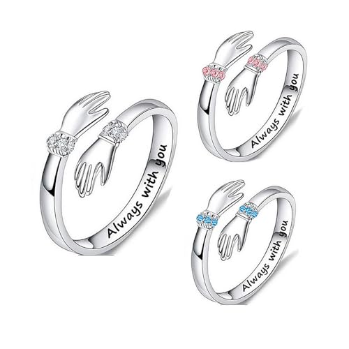 TOFBS 3 Piezas Anillos Conjunto para Mujer Niña Abrazar de Plata Anillo Simples Apilable Ajustable Abierto Nudillos Cúbica Zirconia Anillo Set Regalo Anillos Aniversario Joyería Personalizada