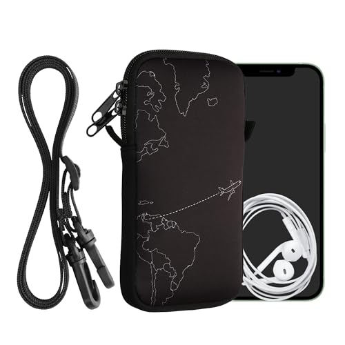 kwmobile Neoprene Phone Bag with Design XL - 6.7/6.8" - 17.2 x 8.4 cm Strap Holder - Travel & Explore White/Black