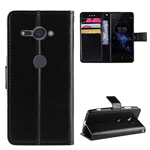 QiongniAN Coque pour Sony Xperia XZ2 Compact,Coque pour Sony Xperia XZ2 Compact H8314 H8324 SO-05K Coque Portefeuille en Cuir à Rabat Cover Black