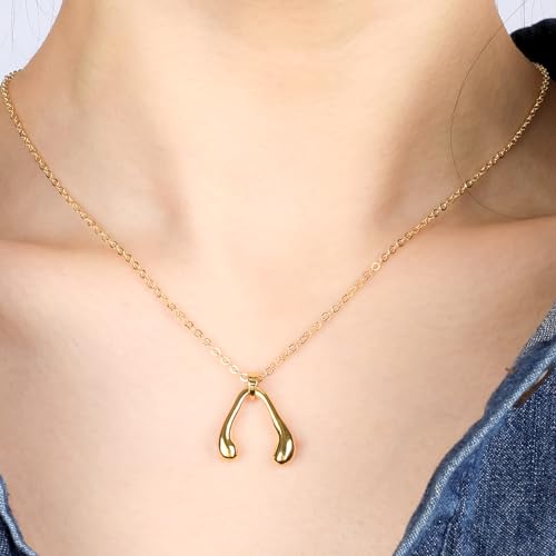Gold Wishbone Pendant Necklace for Women 14K Gold Plated Classic Wish Bone Pendant Choker Necklace Simple Wishbone Charm Necklace Good Luck Adjustable Chain Trendy Birthday Jewelry Gift for Women4