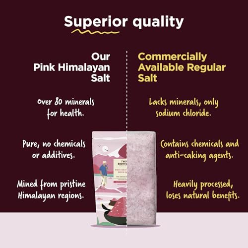 Image of Two Brothers Organic Farms Pink Himalayan Rock Salt (1KG) Naturally Rich in Minerals | Unprocessed, Additive-Free Salt Packed with Iron, Copper, Zinc & Manganese | A Healthier Alternative for Cooking