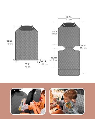 Image of Owleys Set Seat Back Organizer & Car Seat Protector Hexy Waterproof & Non-Slip Protector for Child Car Cushion for Leather and Fabric Seats (Gray Set 2)