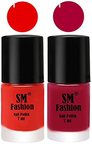 Image of Long Lasting Nail Polish | Nail Paint Combo 7 ml Each) - Set of 2 Fire Orange-Dark Magenta