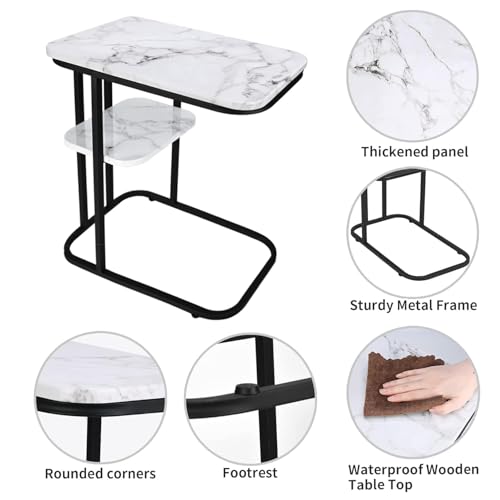 Image of Jumix Coffee Table with Rectangular Marble Look, Sofa Side Table, C-Shaped End Table, Modern, Easily Portable Snacks Metal-Framed Tea Table for The Living Room or Bedroom || Pack of 1