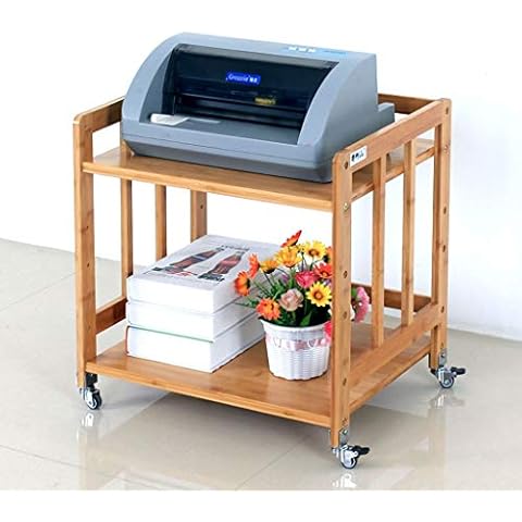 kerryshop Mobiler Druckerwagen 2 Layer Druckerständer mit Movable Pulley Bambus Haushalt Storage Rack Schreibtisch Seiten Akten-Halter Cover