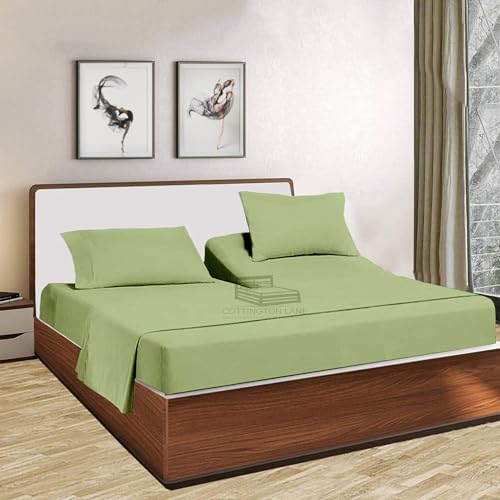 Cottington Lane 4 Piece Flex Split Top King Sheets for Adjustable Beds, Hotel Luxury 100% Cotton Sheets 34 Inch Down from Top, Naturally Cool Soft Breathable, 16" Deep Pocket,Sage Solid