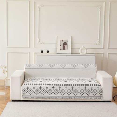 Image of HOMETHREADS Chenille Bohemian Boho Style Sofa Cover | Thick & Soft Luxury Slipcover | Protective, Washable & Stylish Couch Cover for Living Room Decor. (Bohemian Grey, 1 Seater|70x180cm)
