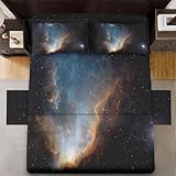 Zzzboro 4 Pcs Fitted Sheet Set Queen Size, Outer Space Galaxy Nebula Cosmic, Bed Decor Night Sky Star Constellation Astronomy Bedroom Sets Pillowcase Bedsheet Bedding Flat Sheet for Kids and Adults