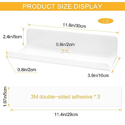SHEPIN 3er Set Wandregal Ohne Bohren Weiß Schweberegal, 30cm Regal Ohne Bohren aus Acryl Badezimmer Regal Zum Kleben, Wall Shelf Bilderleiste Bücherregal Kleberegal Bad Selbstklebend