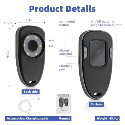 Luvan Handy-Mikroskop,Tragbares Mikroskop, 200X tragbares Taschenmikroskop,2,0-Zoll IPS Farbdisplay,2 Lichtquellenmodi,1-Megapixel, eingebautes LED, Senioren