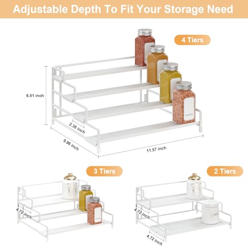 RUILALIFE 4-Tier-Spice-Rack-Organizer-for-Cabinet, Adjustable Depth Spice Holder Shelf For Countertop Pantry Cupboard, Metal Tiered Seasoning Organizer,Display Shelf Riser (White-2 Pack) by RUILALIFE - Image 3