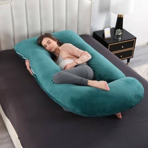 Image of Pregnancy Pillow Cover u Shaped, 57 inchx 28 inch Pregnant Woman Replacement Pillowcase, Velvet Replacement Pillowcase, Double Zipper Cotton Fabric, Super Soft