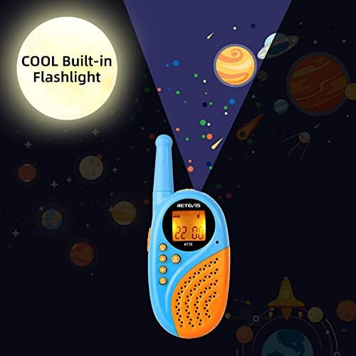 Retevis RT35 Kids Walkie Talkies Rechargeable with Batteries and USB Charging Cable, 8 Channels Flashlight VOX Toys for Camping, Outdoor Adventures, Family Games (Blue,2 Pairs)