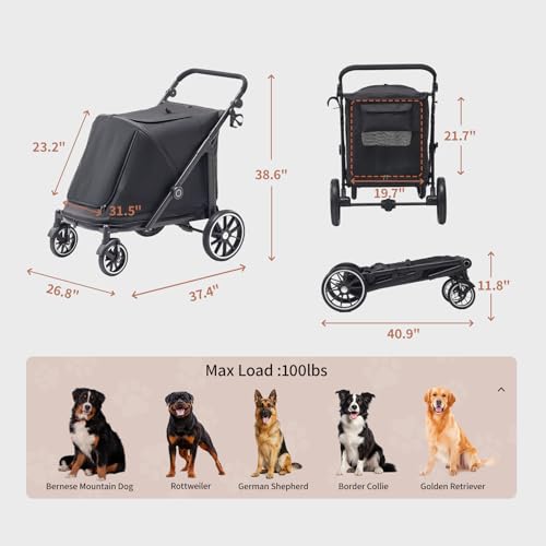 Image of Dog Stroller for Large Dogs (Black, Large Pet Stroller)