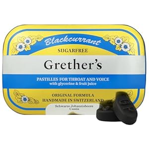 GRETHER’S Sugarfree Blackcurrant Pastilles Natural Remedy for Dry Mouth Relief – Soothing Throat & Healthy Voice – Gift for Singers – Gluten-Free – 1-Pack – 15 oz.