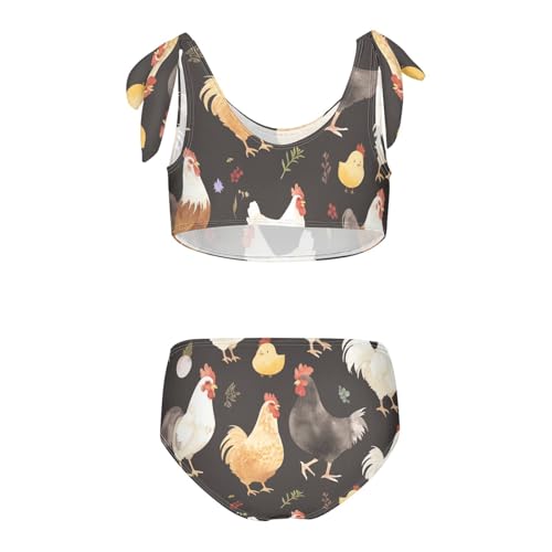 KLL Chicken Black and White Girls Two Piece Bikini Sets Quick-Dry Swimsuits Swimwear Adjustable Strap2