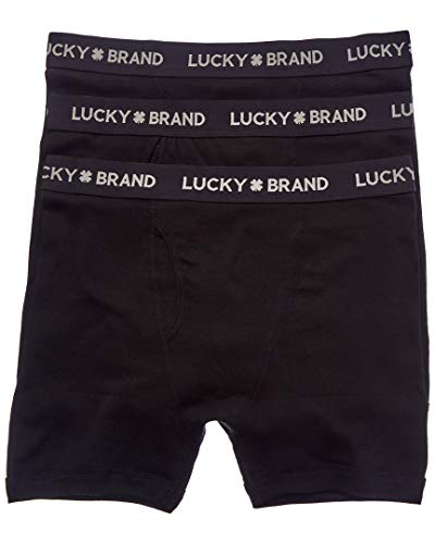 Lucky Brand Mens 3Pk Boxer Brief, L, Black