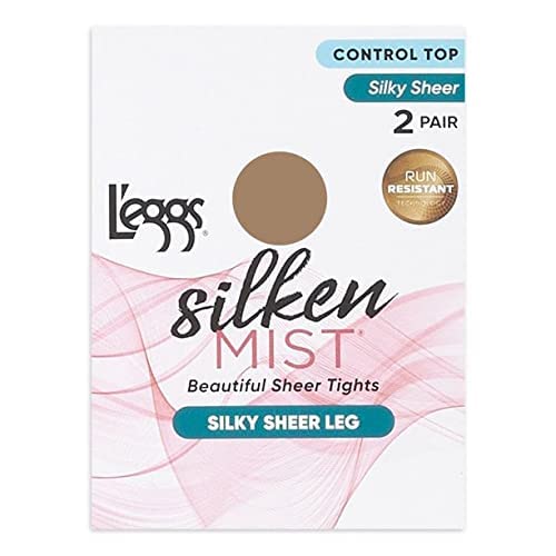 Image of L'eggs Silken Mist Women's Control Top Silky Sheer Tights, Nude, Queen Plus, 2 Pair
