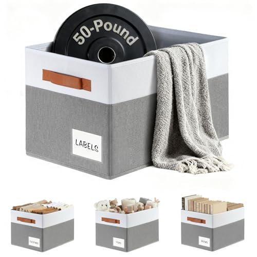 Image of Criusia Large Closet Storage Baskets for organizing 4 Pack, Non-Dust-Absorbing Closet Shelf Organizer Bins with Handles & Labels - Decorative Collapsible Baskets for Living Room Bedroom Nursery Dorm