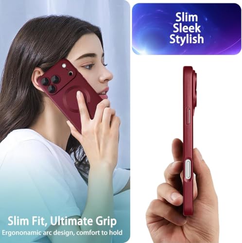 Image of DIZORO Magnetic Case for (iPhone 17 Pro Max) Case [Compatible with MagSafe][Built-in Camera Lens Protector] Slim Bumper Shockproof Metallic Luster Back Cover Phone Case - Wine Red