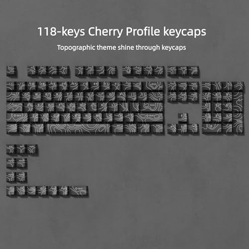 Image of dagaladoo Double Shot PBT keycaps 118 Keys Set Black Topographic Shine Through Custom keycaps Cherry Profile Custom Keyboard Key caps for 60 /65 /75 /TKL /96 /100% US Layout Mechanical Keyboard